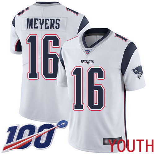 New England Patriots Football #16 Vapor Untouchable 100th Season Limited White Youth Jakobi Meyers Road NFL Jersey->new england patriots->NFL Jersey